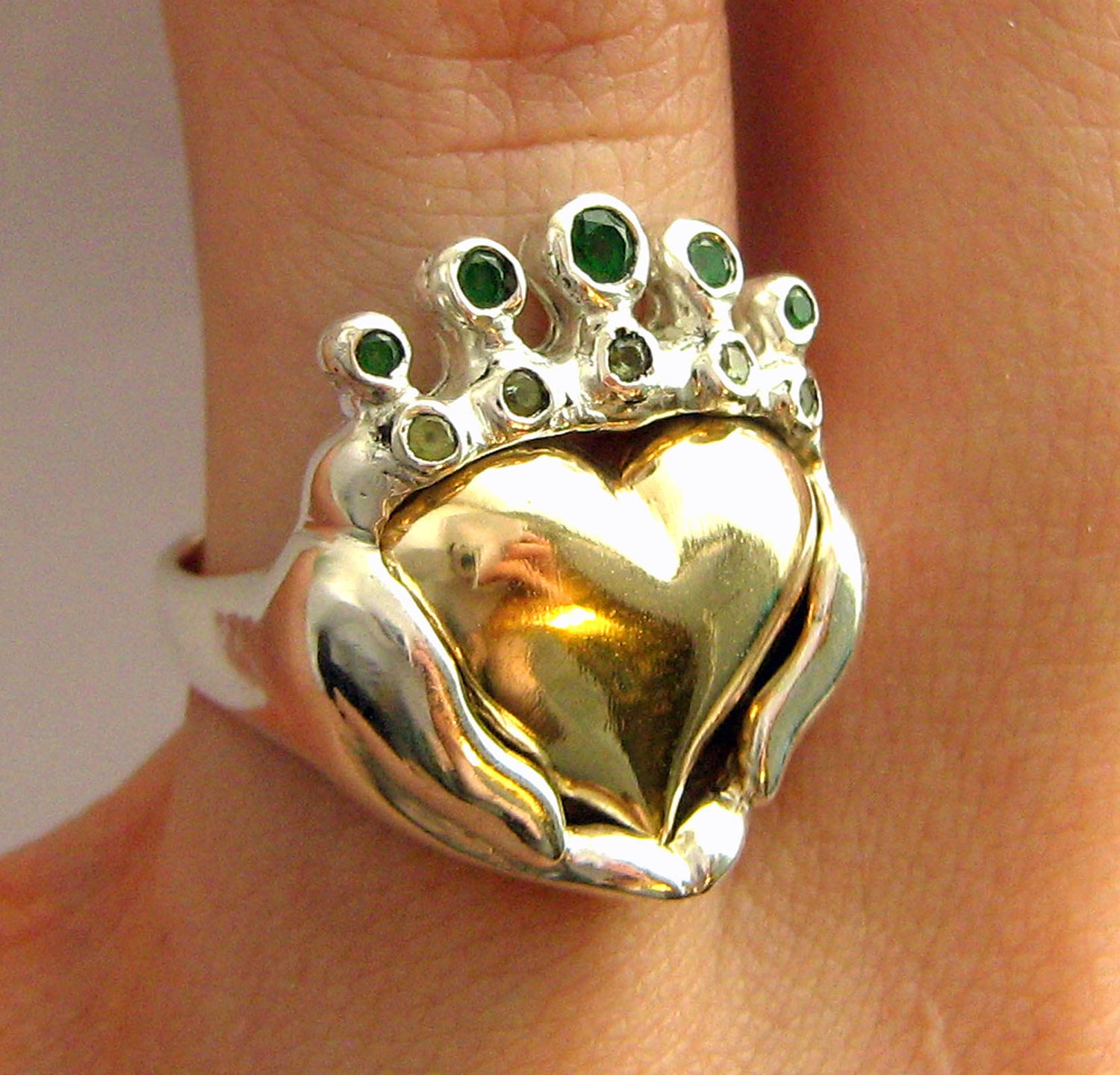 Two Tone Claddagh Wedding Engagement Family Ring Handmade Gold silver Irish Jewelry White Yellow Gold Platinum Statement Modern 50 51