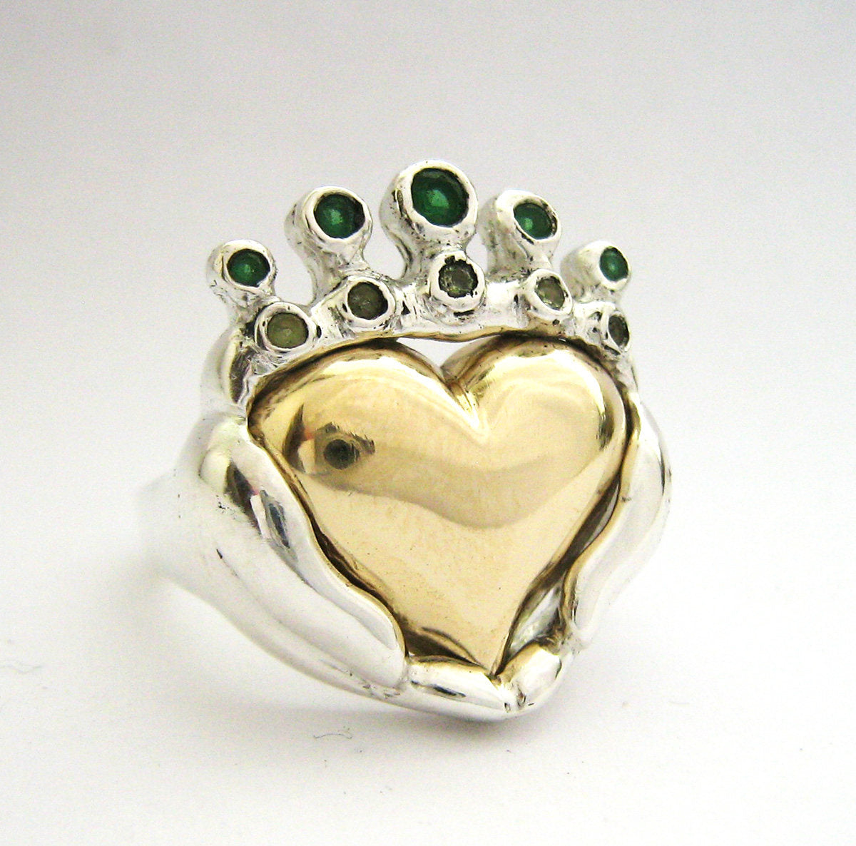 Two Tone Claddagh Wedding Engagement Family Ring Handmade Gold silver Irish Jewelry White Yellow Gold Platinum Statement Modern 50 51
