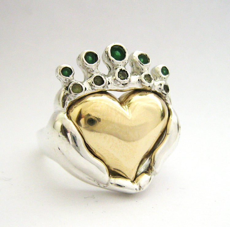 Two Tone Claddagh Wedding Engagement Family Ring Handmade Gold silver Irish Jewelry White Yellow Gold Platinum Statement Modern 50 51