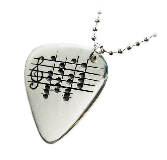 Custom Music Note Guitar Pick Necklace, Sheet Music Notes, Real Guitar Pick, Sterling Stamped Guitar Pick, Musician Gift, Graduation 15