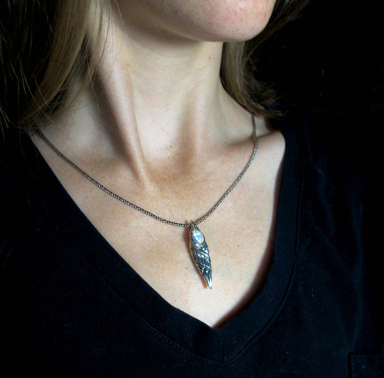 Unique Bird Necklace with Labradorite stone - Bird Jewellery Mourning Nature Art Nouveau Art Deco Artisan Gifts for Her Drop Statement 172