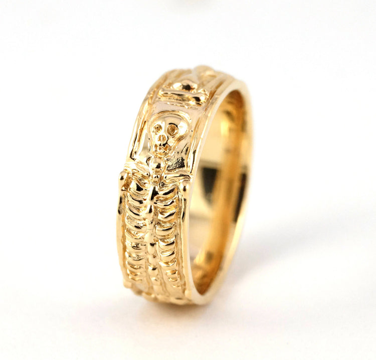 Skeleton Love - Gold or Silver Skeleton Eternity Wedding Band Gothic Bride Momento Mori Halloween Wedding Costume Skull Ring Creepy 234 238