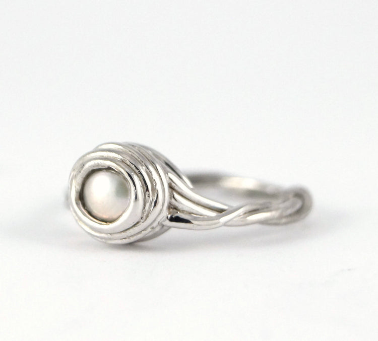 Unique Interlocking Pearl Engagement and Wedding Ring Set - Tree Fresh water pearl alternative Wedding Rustic Vines Nature Inspired 205 206