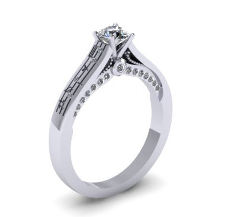 Diamond Music Note Ring Set - Custom diamond notes White Gold Sheet Music Musician Wedding Gift for Her Christmas Engagement Wedding Set