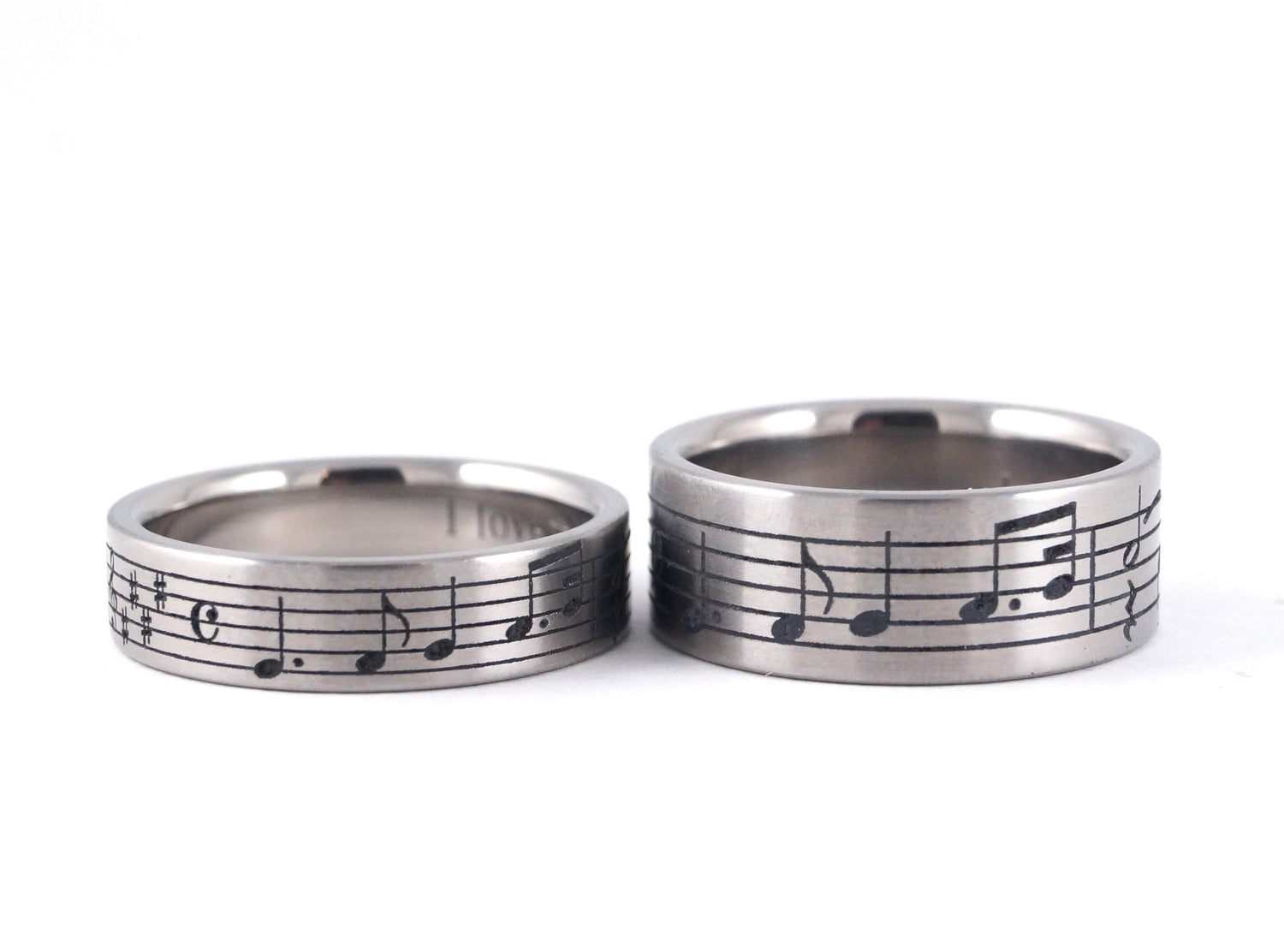 Custom Titanium Music Note Wedding Ring Set 2 Rings Unique Wedding band Music Gifts for him Geekery Alternative Non Traditional Custom Notes