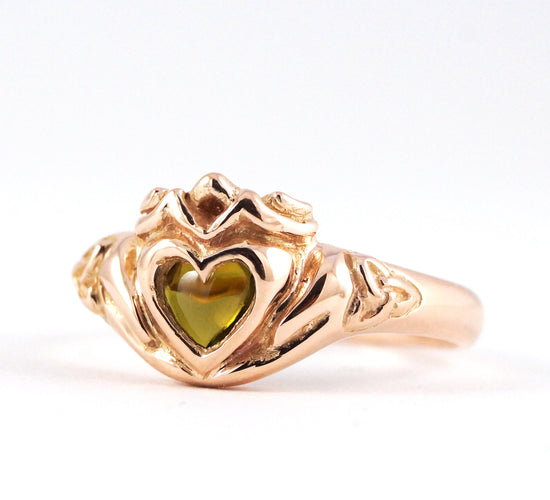 Rose Gold Celtic Claddagh Crown Engagement or Wedding Ring with a woven band