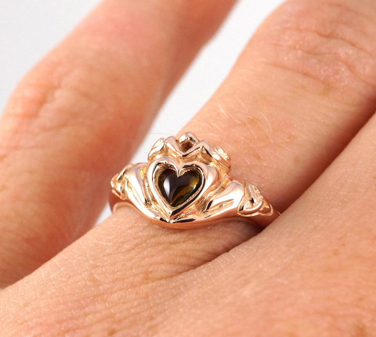 Rose Gold Celtic Claddagh Crown Engagement or Wedding Ring with a woven band