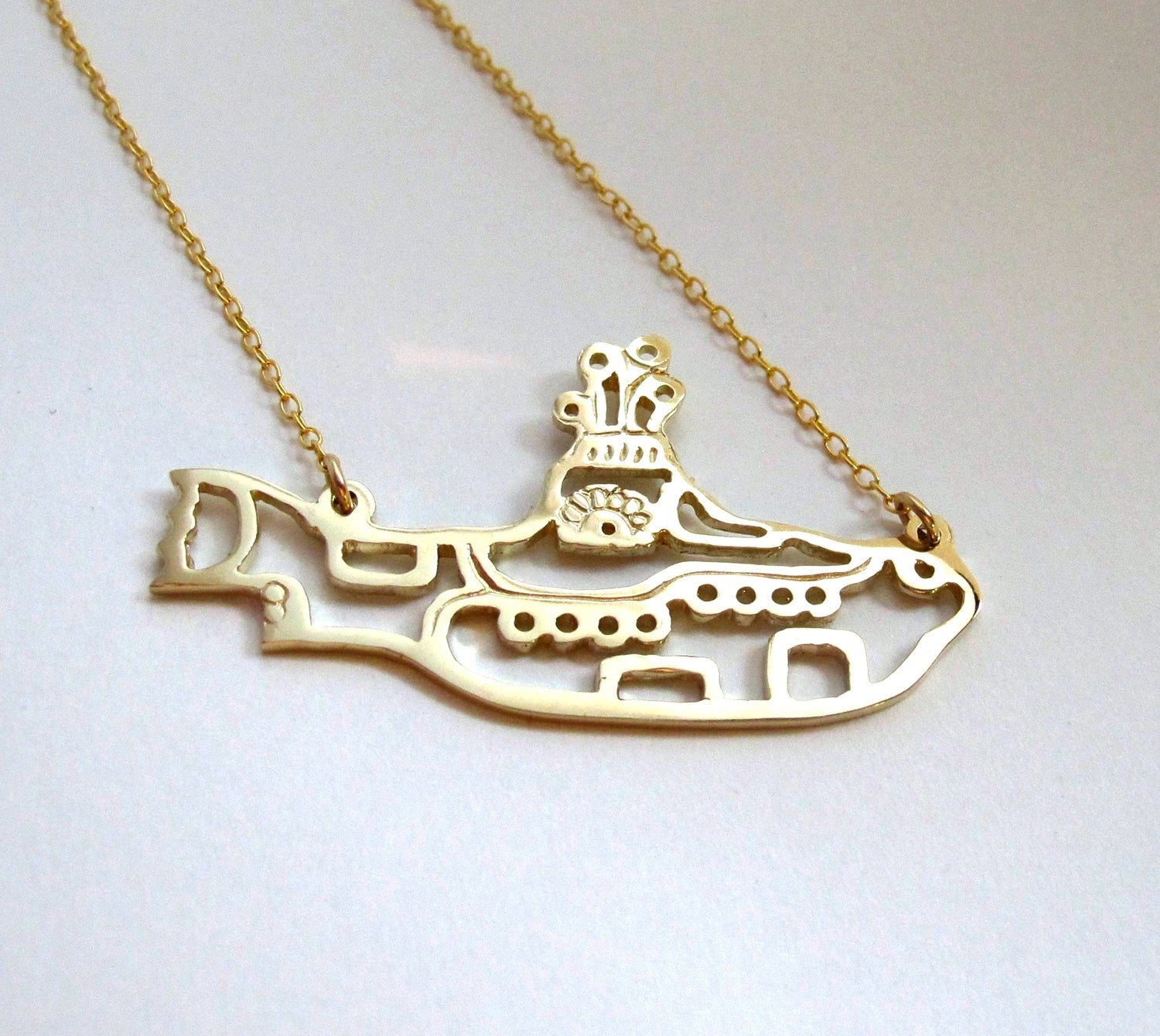 Submarine Necklace - Memorabilia Psychedelic Song Music Jewellery Collectible Cutout Kitsch Gold Brass Statement Retro British Youth 137