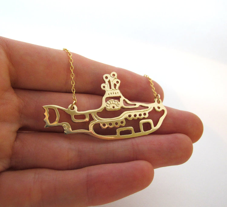 Submarine Necklace - Memorabilia Psychedelic Song Music Jewellery Collectible Cutout Kitsch Gold Brass Statement Retro British Youth 137