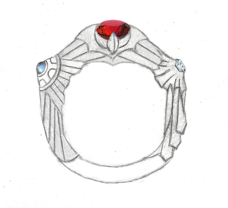 Pokemon Ring Sun and Moon Pearl Diamond and Platinum Version Featuring Garnet Moonstone Diamond or CZ Engagement Ring Two Tone Gold 262