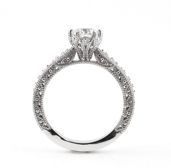Royal Victorian Inspired Ring - Regal Filigree Disney Princess Vintage Antique White Gold Diamond Engagement Ring Carriage Engraving Rickson