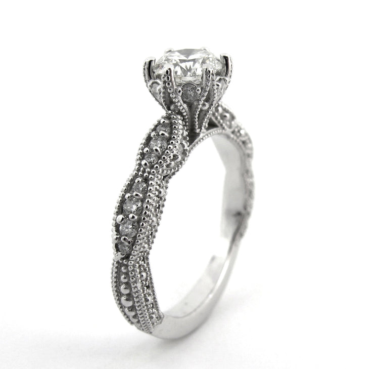 Royal Victorian Inspired Ring - Regal Filigree Disney Princess Vintage Antique White Gold Diamond Engagement Ring Carriage Engraving Rickson