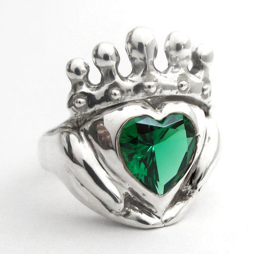 Claddagh Emerald Ring Choose Birthstone Celtic Jewelry Promise Ring Sterling Silver Claddagh Personalized Heart Stone Anniversary Custom 114