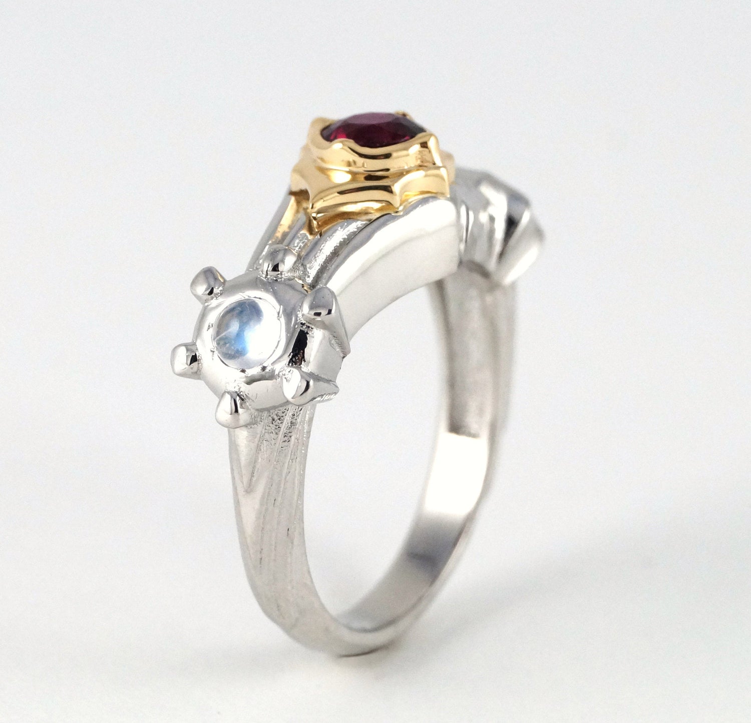 Pokemon Ring Sun and Moon Pearl Diamond and Platinum Version Featuring Garnet Moonstone Diamond or CZ Engagement Ring Two Tone Gold 262