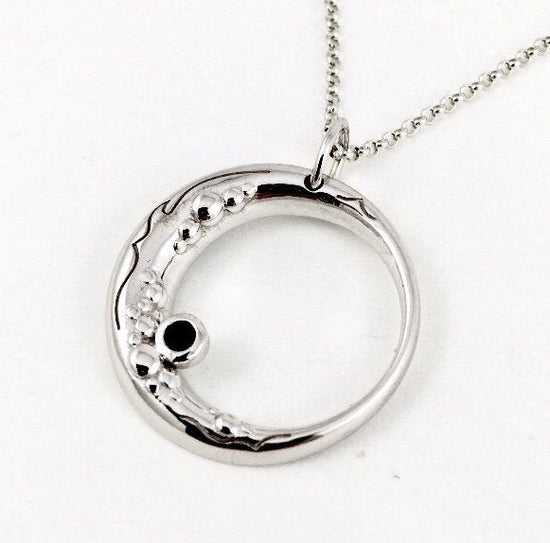 Ocean Moon Beauty Crescent Moon Celestial Astronomy tiny Sapphire Tarot Pagan Magical Wizard fantasy jewelry Sterling Silver White Gold H1