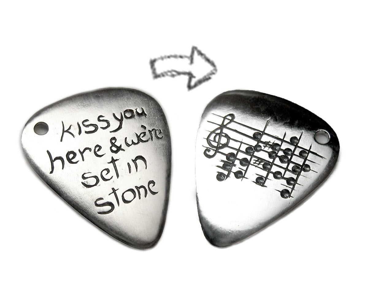 Custom Music Note Guitar Pick Necklace, Sheet Music Notes, Real Guitar Pick, Sterling Stamped Guitar Pick, Musician Gift, Graduation 15