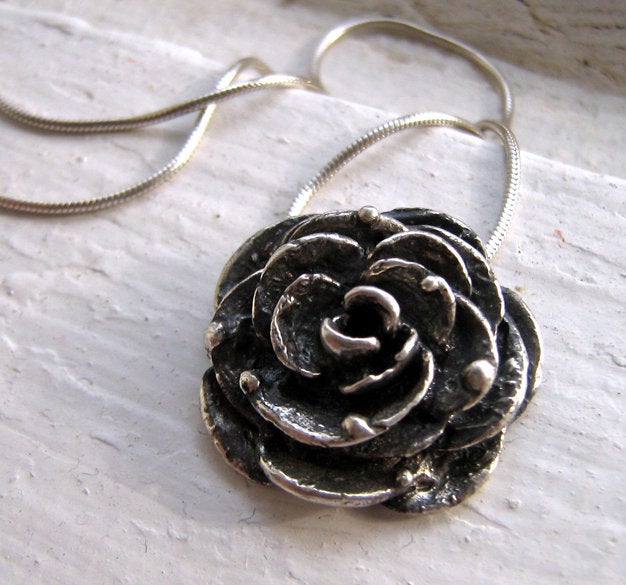 SALE Victorian Rose Necklace - Silver Goth Steampunk Black Rose Gift for Her Rose Staple Classic Pendant Floral Rickson Jewellery 38