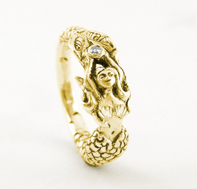 Full Figured Mermaid Ring - Sterling Disney Princess Engagement ring Diamond Ariel Diamond Ring Little Mermaid Nautical Mystical Jewelry 215