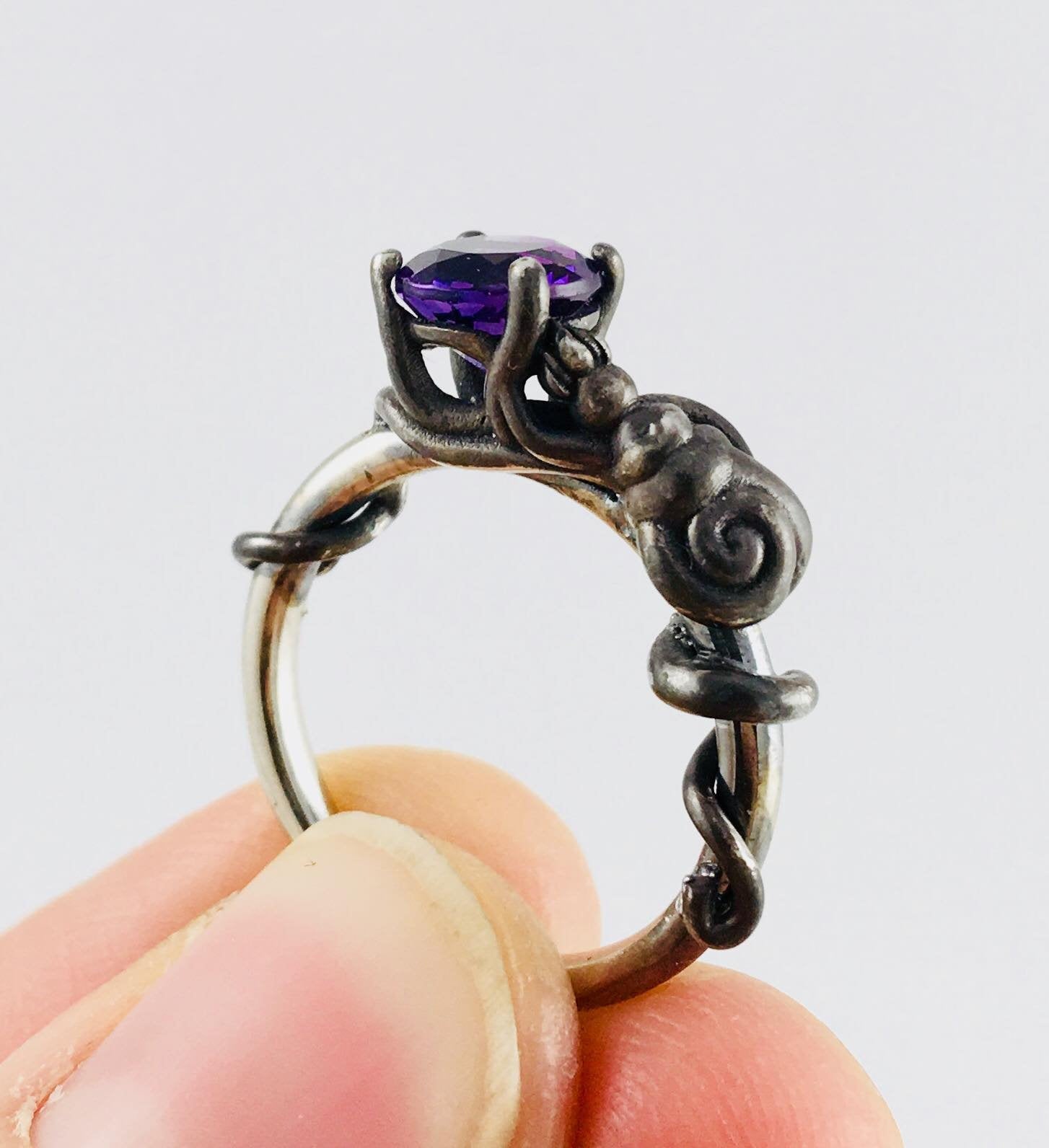 Ursula Ring Disney Dream Engagement Little Mermaid Octopus Queen of the Sea Black Gold Rhodium Plate Silver Gold Amethyst Natural CZ