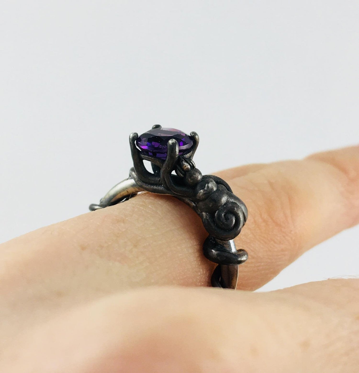 Ursula Ring Disney Dream Engagement Little Mermaid Octopus Queen of the Sea Black Gold Rhodium Plate Silver Gold Amethyst Natural CZ