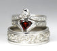 Claddagh Wedding Set  - New - White gold - Diamond - Garnet - Engagement Ring - Men&