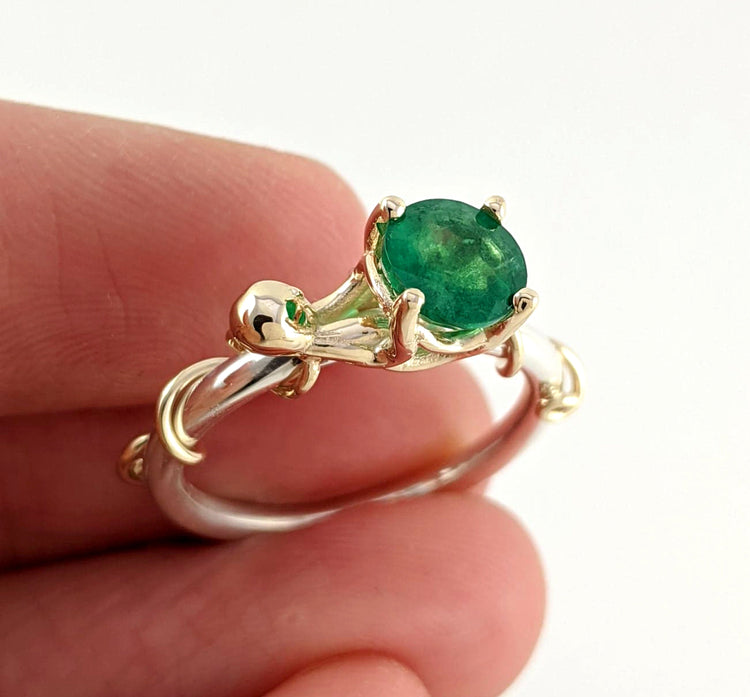 Octopus Joy - Ocean Emerald Engagement Ring for Cephalopod Kraken Sea Creature fans - Rickson 213 250 251 OCT