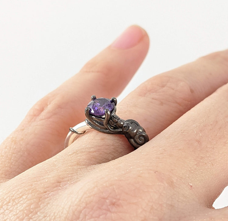 Ursula Ring Disney Dream Engagement Little Mermaid Octopus Queen of the Sea Black Gold Rhodium Plate Silver Gold Amethyst Natural CZ