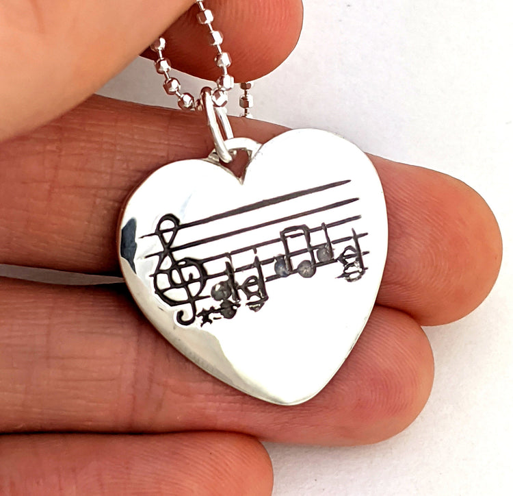 I Heart Music, Sterling Music Note Guitar Pick Necklace, Sheet Music Jewelry, Custom Music, Music Note Guitar, Gift For Her, Rickson 110