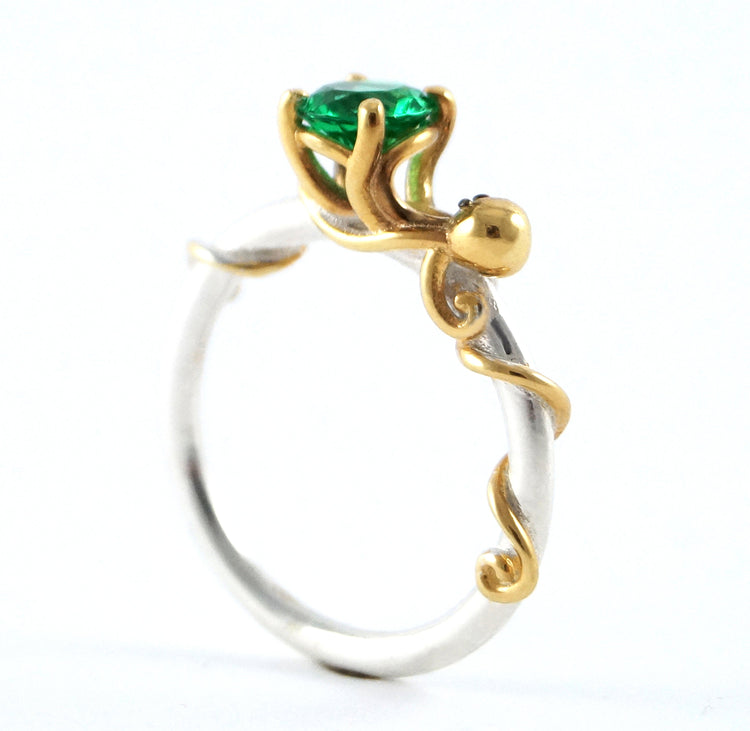 Octopus Joy - Ocean Emerald Engagement Ring for Cephalopod Kraken Sea Creature fans - Rickson 213 250 251 OCT