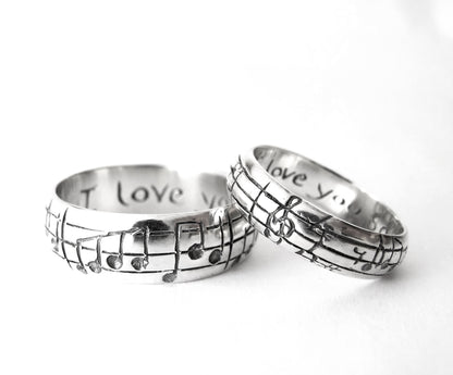 Custom Music Note Wedding Bands - Original Real Music Notes Ring, Sterling Music Ring, Sheet Music Nerd Wedding Rings, Geekery, Personalize