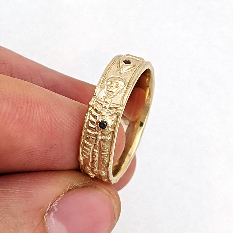 Skeleton Love - Gold or Silver Skeleton Eternity Wedding Band Gothic Bride Momento Mori Halloween Wedding Costume Skull Ring Creepy 234 238