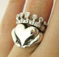 Rockabilly Claddagh Wedding Set - New - Sterling Silver and Diamonds - Engagement Ring and Wedding Band- Gifts For Her - Rickson  97&98