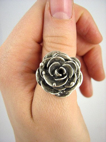 SALE Victorian Rose Ring - Silver Goth Steampunk Black Rose Ring Gift for Her Rose Engagement Wedding Statement Ring Rickson Jewellery 38