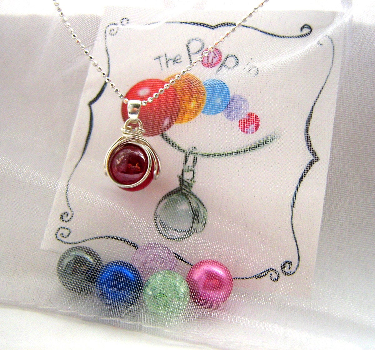 The POP in Interchangeable Necklace Gift Set 10mm Itty Bitty Size 5 Marbles Stones Girls Personalize Valentine&