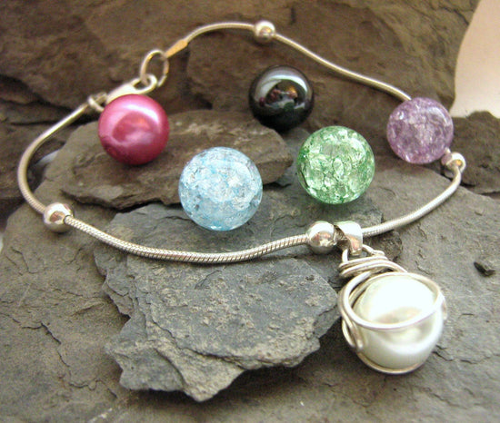The POP in Bracelet Gift Set - Personalize - 5 Interchangeable Stones - Sterling Silver Chain - Gift Bag - Valentine&