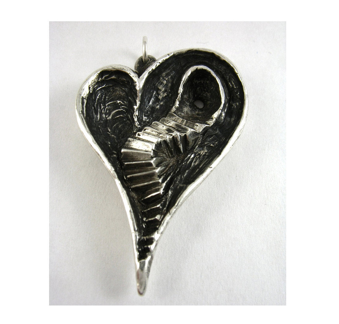 Heart Ache Handmade Sterling silver or Brass Heart Statement piece pendant Escher Style Stairs and Secret Doorway Locket Style Heart, 1