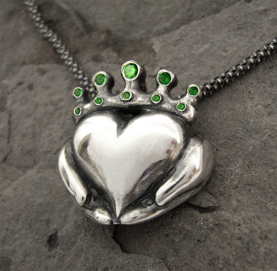 Gemstone Claddagh Necklace - Personalized Birthstone Jewellery - Family Necklace - Gift For Her - Irish promise - Anniversary - Rickson 113