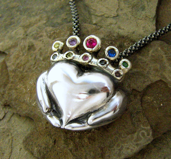 Gemstone Claddagh Necklace - Personalized Birthstone Jewellery - Family Necklace - Gift For Her - Irish promise - Anniversary - Rickson 113