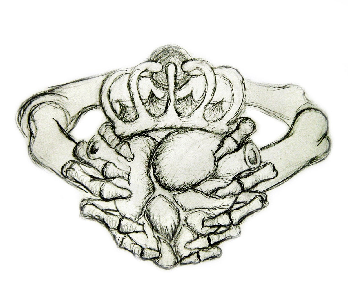 Love in Hand - Anatomical Heart Claddagh Ring, Skeleton Hands - Handmade, Sterling SIlver, Gift For Him, Gift For Son, Rickson Jewellery 103