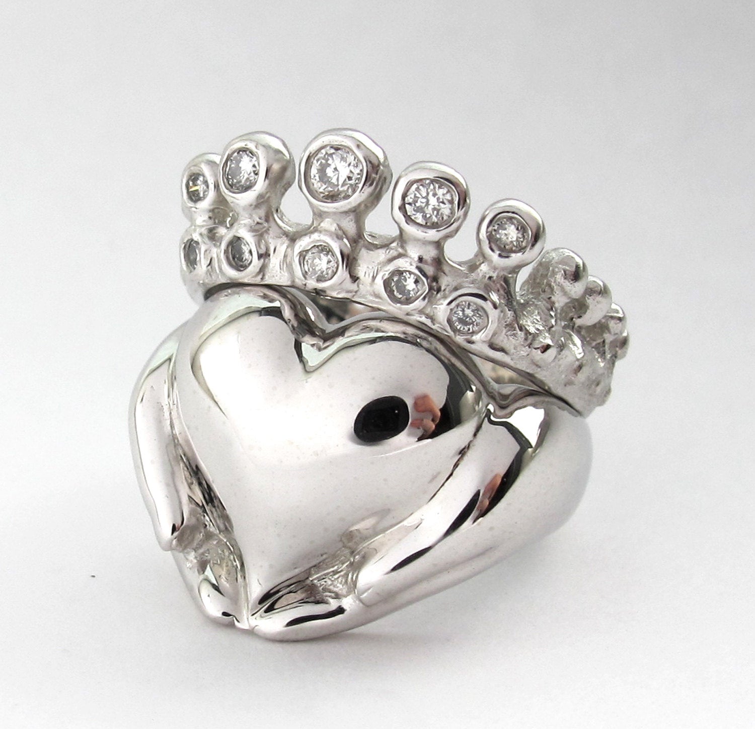 Claddagh Wedding Set - White Gold - Diamond - Engagement Ring and Wedding Band - Bridal Set - Rickson Jewellery 97&98