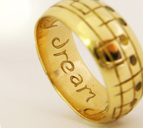 Gold Song Wedding Band - White Yellow or Rose Gold - Men&