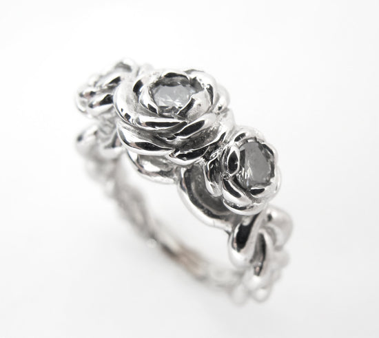 Rose Ring - Unique Alternative Engagement Ring, White Gold and Diamonds, Made to Order, Anniversary Present, Rickson Jewellery 119a