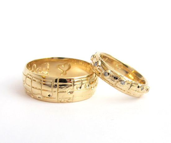 Your Song Wedding Ring Set, Yellow White Rose Gold, Made to Order, Unique Wedding, Alternative Sheet Music, Choose Song, Rickson Jewellery