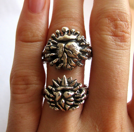 Love in Hand - Alternative Anatomical Claddagh Wedding Ring Set - Skeleton Hands - Handmade - Sterling SIlver - Couples - Rickson  58&103