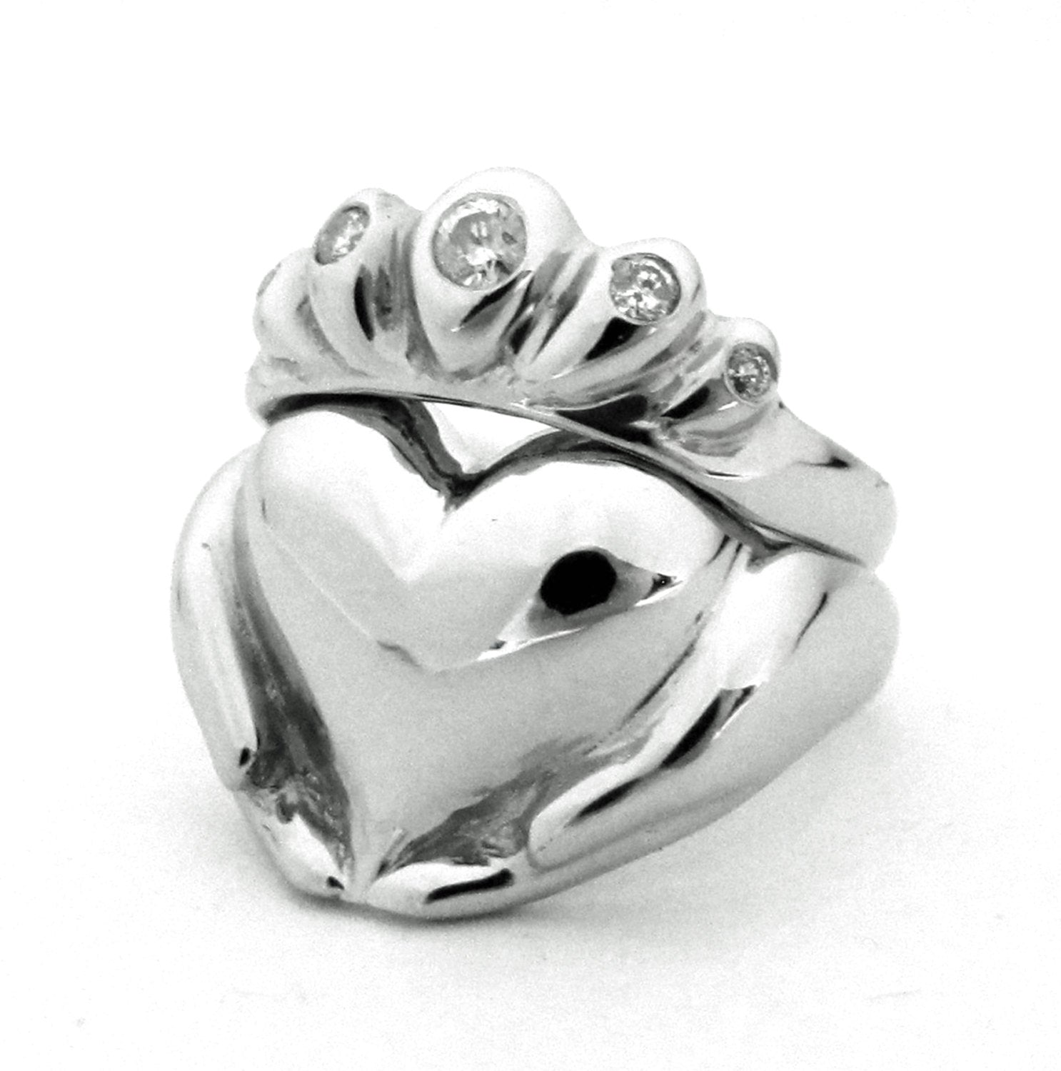 Claddagh Wedding Set - Sterling Silver White Gold Yellow Gold Rose Gold Diamonds Platinum and Diamond Bridal Set Rickson Jewellery 138a 138b