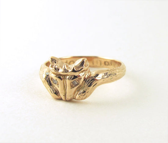 Foxy Claddagh - Gifts for Her Celtic Promise Ring Diamond Eyes Wedding Alternative Unique Sterling Silver Gold Engagement Nature Trendy 167b