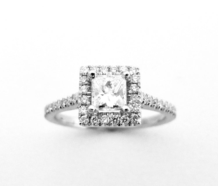 The Adrienne - Modern Princess Cut Square Halo White Gold and Diamond Engagement Ring Classic Elegance pave Handset 1ct Diamonds - Rickson