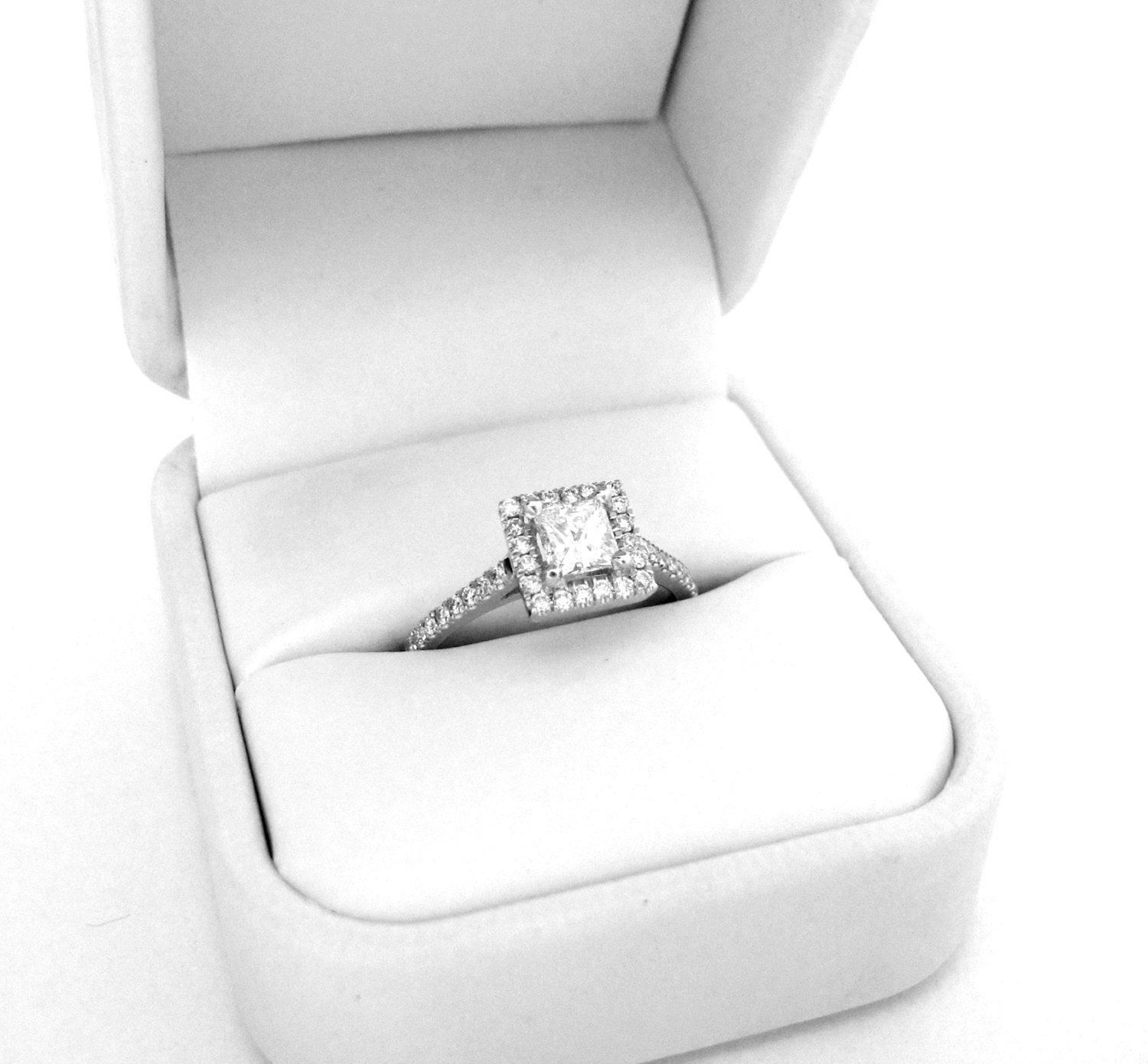 The Adrienne - Modern Princess Cut Square Halo White Gold and Diamond Engagement Ring Classic Elegance pave Handset 1ct Diamonds - Rickson