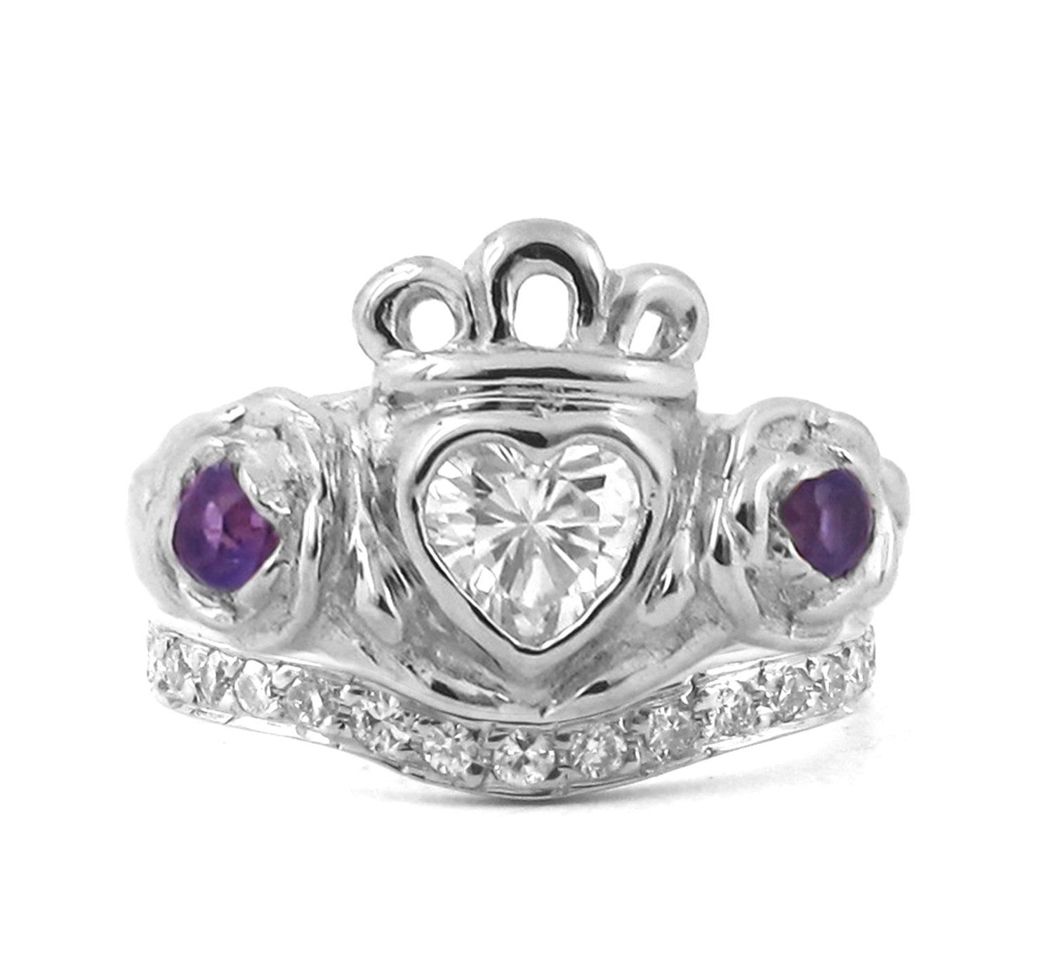 Irish Rose Ring - Gifts for Her Celtic Promise Roses Amethyst Heart Diamond Wedding Alternative Unique Sterling Silver Engagement Moissanite